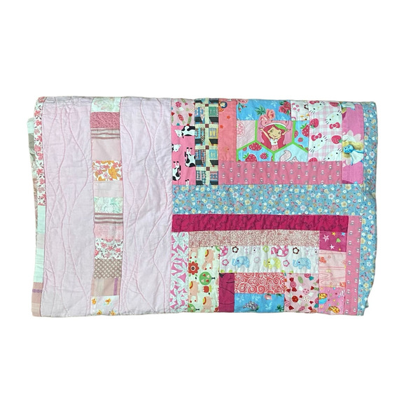 OOAK Hand Made Toddler Size Quilt Strawberry Shortcake Florals Hello Kitty Elsa - Picture 12 of 12